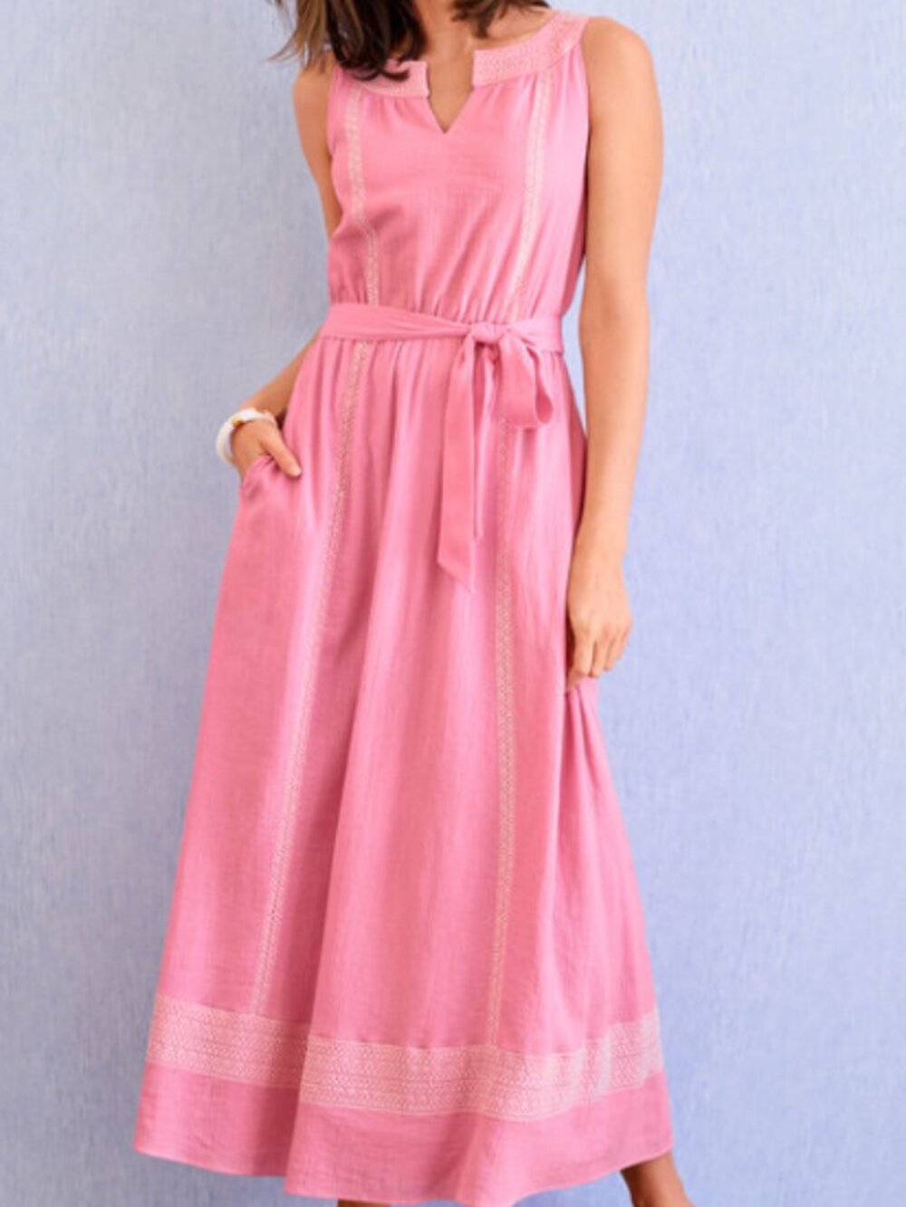 Talbots Embroidered Gauze Belted Maxi Dress - Pink - Picture 2 of 10